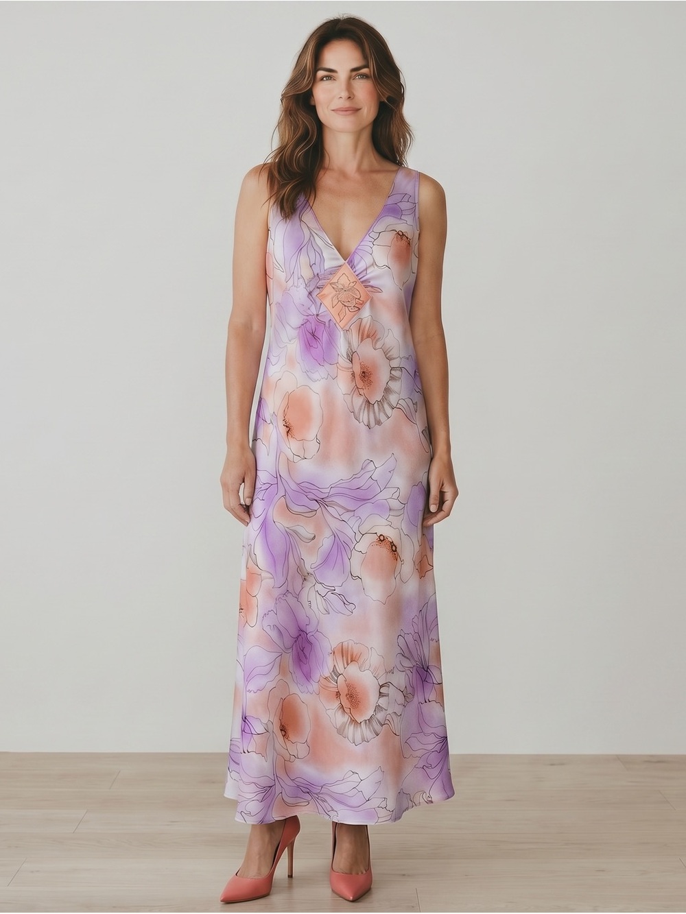 Jones New York Watercolor Floral Slip Maxi Dress - Wedding Guest - Size L